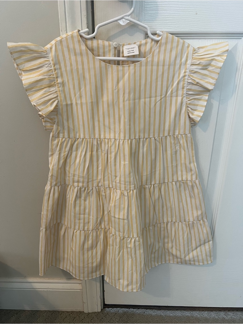 NWOT English Factory Recess Girls' Yellow Stripe Tiered Dress with Ruffle Sleeve
